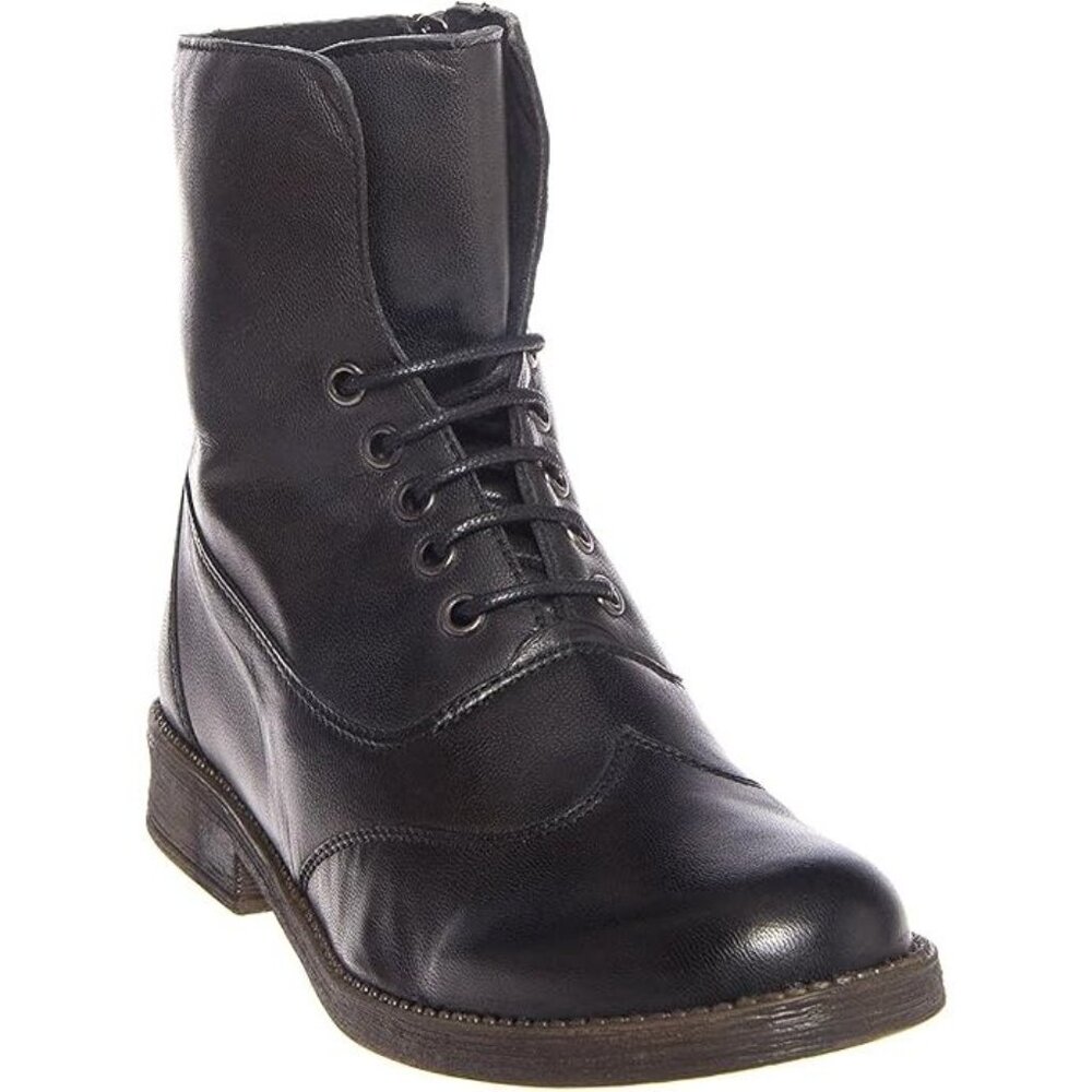NEW Eric MIchael Women Riley Black Leather Lace Up Zipper Combat Dress Boot - Picture 3 of 5